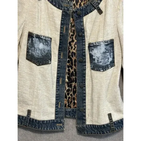 Dolce & Gabbana Jacket Denim Linen Leopard Italy Women's Eu 40 US 6 - Picture 2 of 16